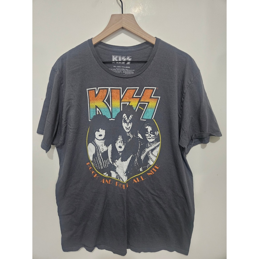 KISS Rock and Roll All Nite Graphic T-Shirt Mens 2XL Charcoal Gray Band Tee